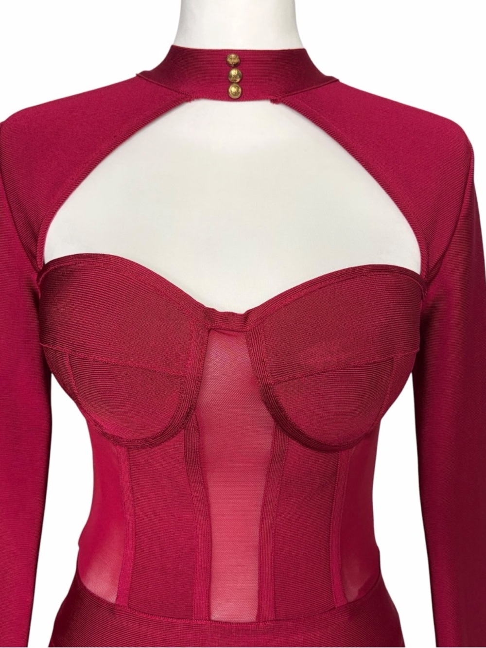 Miss circle Burgundy Long-Sleeve Cutout Bodycon Dress Size M - Picture 2 of 13